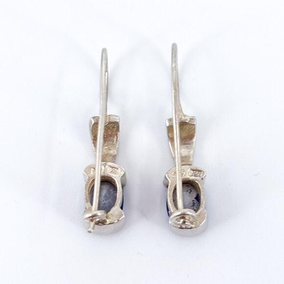 Vintage Sterling Silver 925 Blue Crystal Marcasite Drop Earrings - Picture 5 of 8